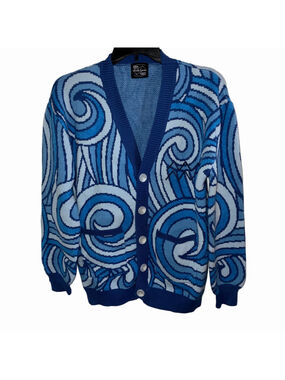 Steady Hands Aquarius Zodiac Blue Swirl Cardigan Sweater Size Small Medium